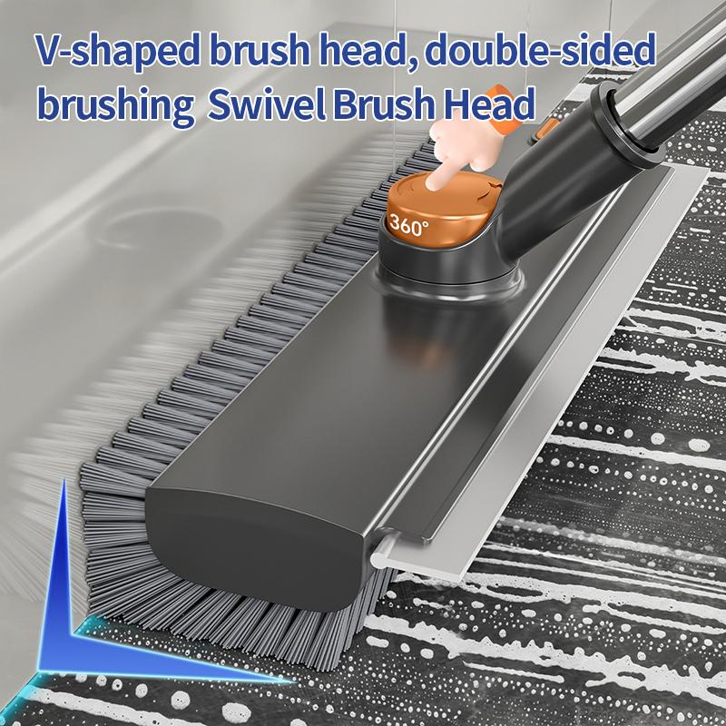 360° Swivel V-Shape Floor Scrub Brush with Squeegee, 2-in-1 Cleaning Brush for Bathroom & Kitchen