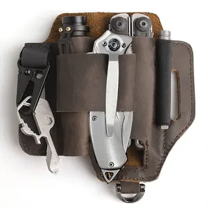 Handmade Genuine Leather EDC Multifunctional Tool Belt Pouch - Compact Tool and Flashlight Holster for Everyday Use - Work Tool Organizer Belt Bag - Men's Cowhide Pouch Gift Tool Storage Bag Lockable Tool Storage