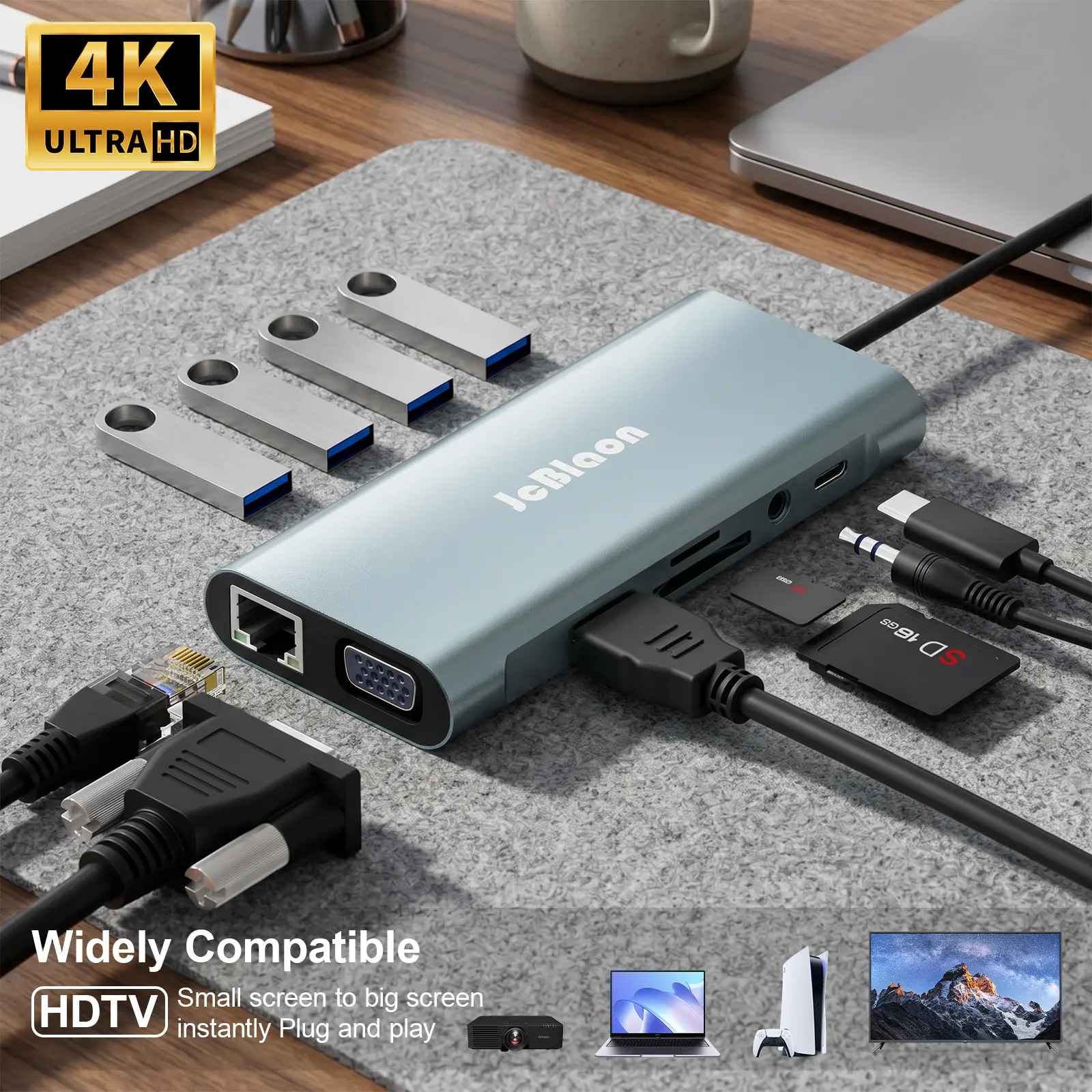 11-in-1 USB-C Expansion Dock,Multiple High-Speed USB Ports With 4K HDTV, 100W PD Charge+SD/TF, 100Mbps, 3 USB 2.0&1 USB3.0, Universally Compatible with MacBook, Windows, And Other USB-C
