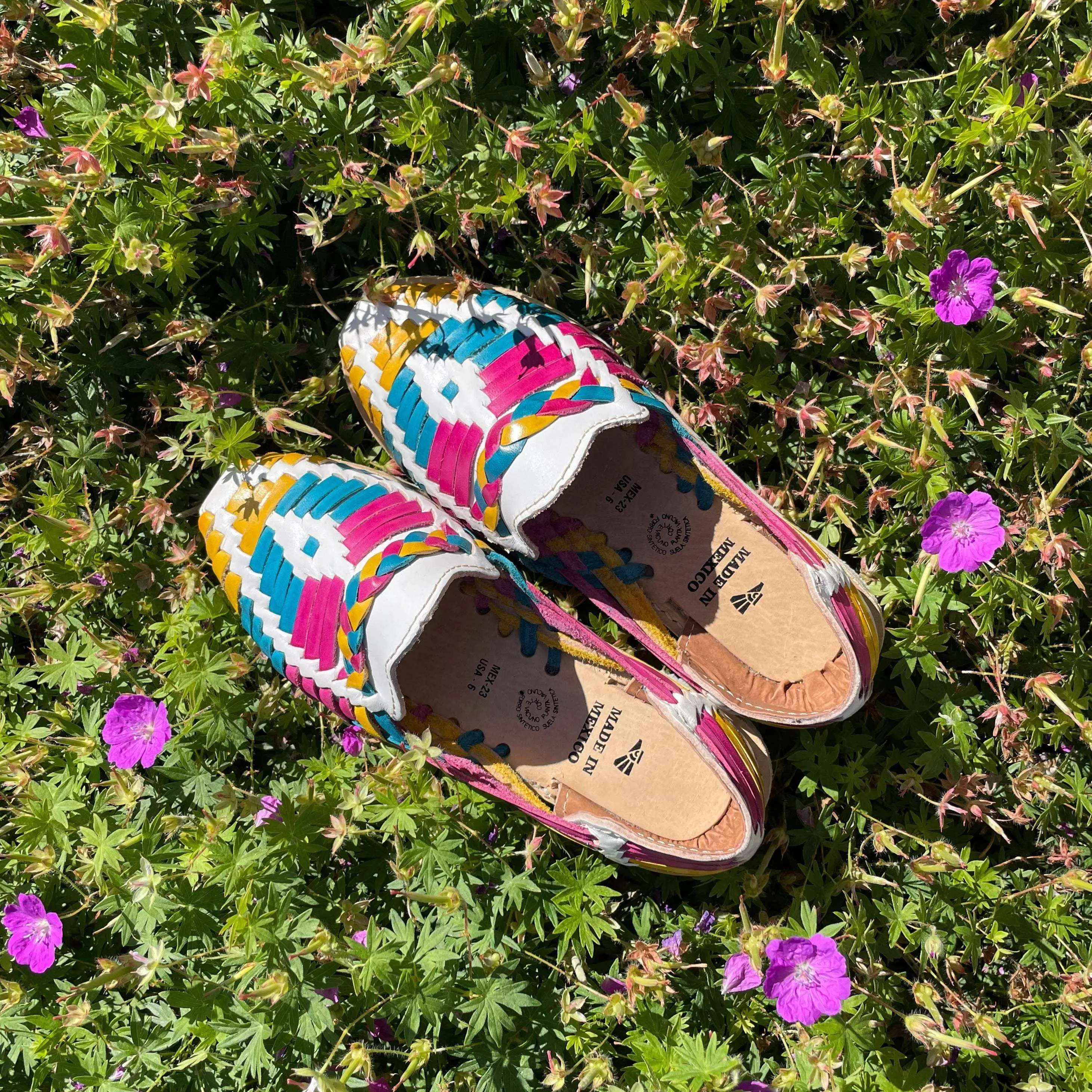 Gabriela Loafer Huarache Leather Sandals - Colorful White, Yellow, & Blue