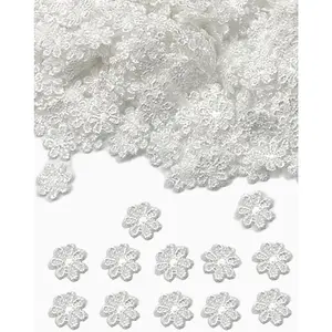 1000 Pieces 0.5inch Guipure Lace Applique Embroidered Floral Sew on Patch Mini Motif for Sewing Decoration Jewelry Making (White)