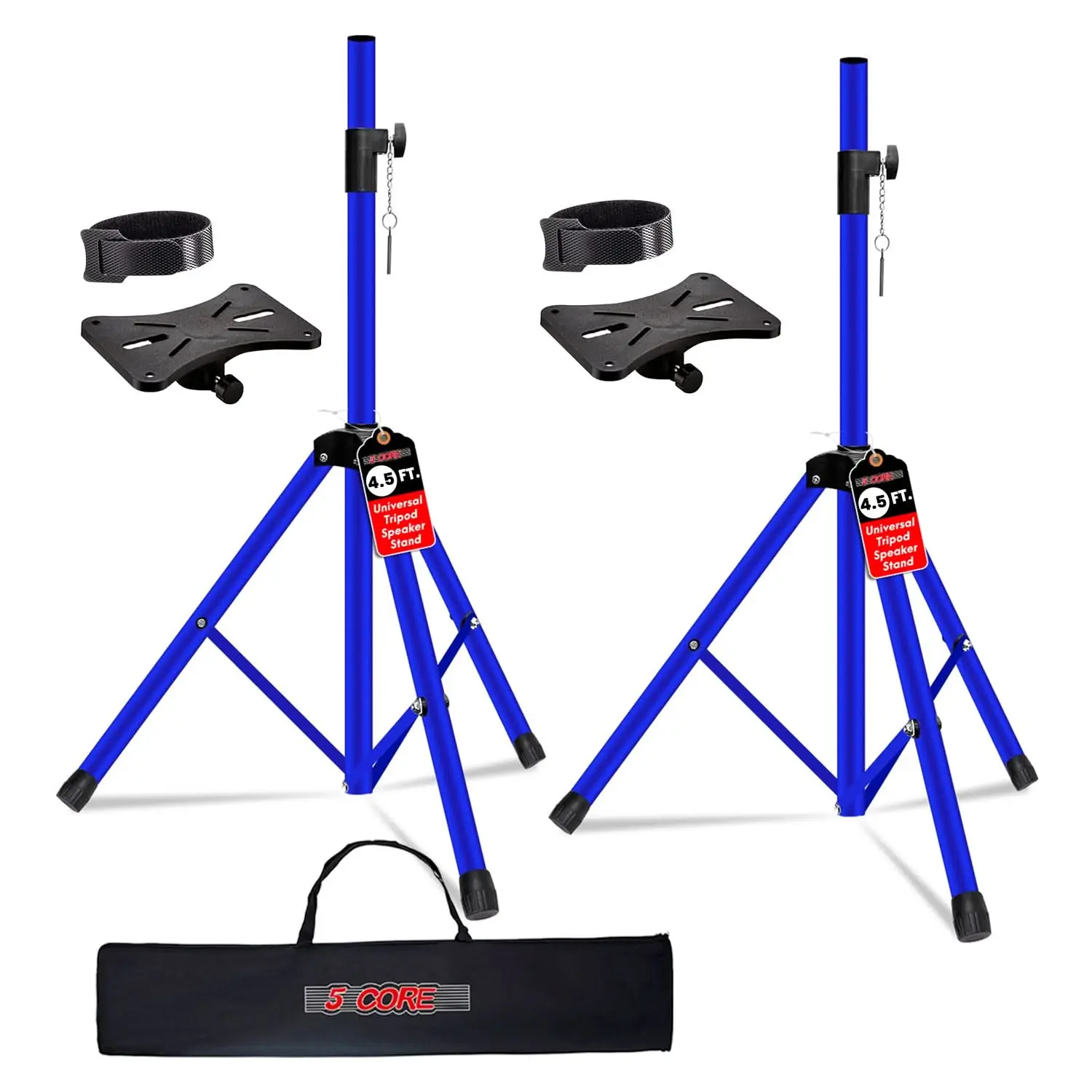 5 Core Steel Foldable Speaker Stand Tripod Pair, Heavy-Duty Audio Accessories with Adjustable Legs, 54" Universal Mount for PA DJ Use, Includes Carry Bag