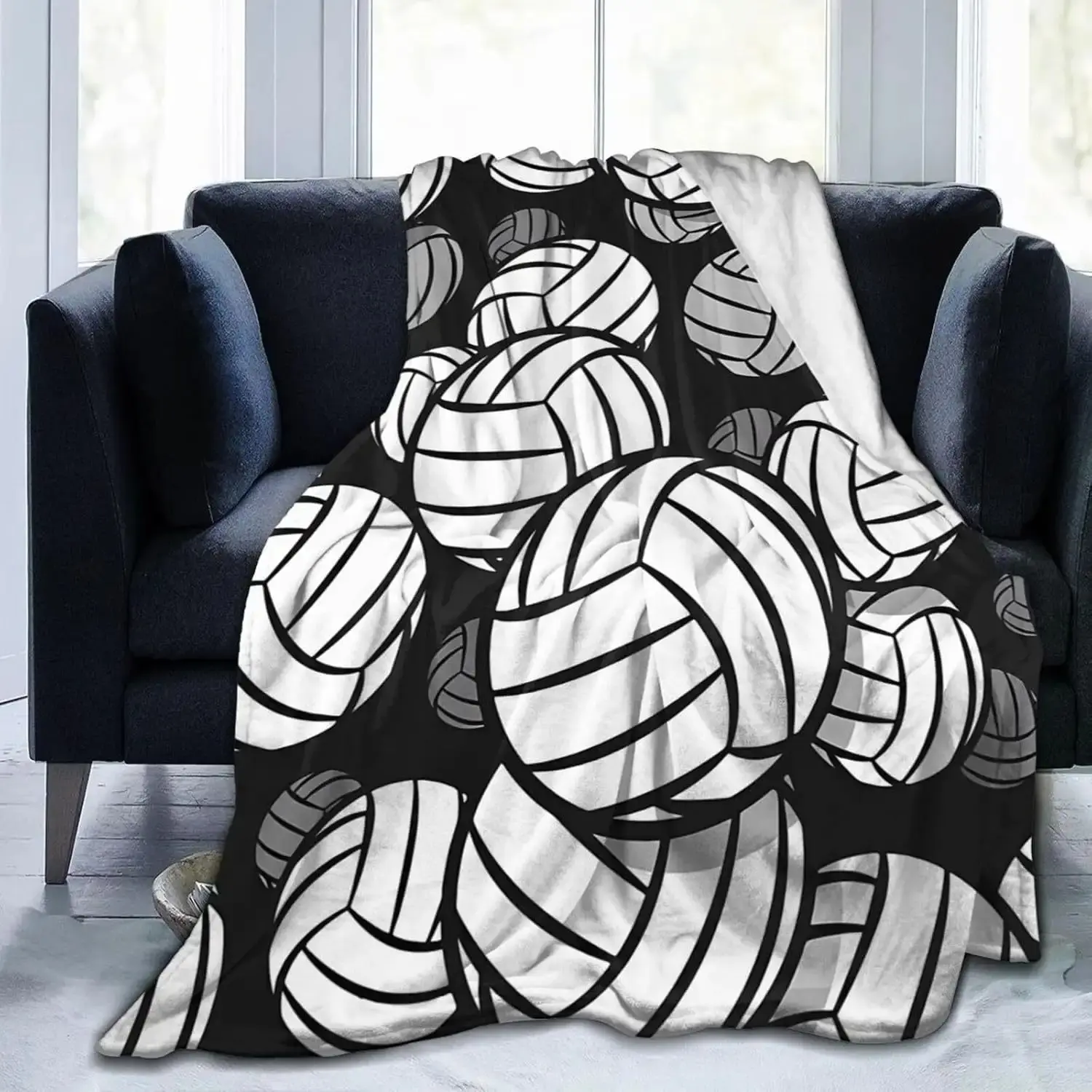 Contemporary Reversible Volleyball Throw Blanket - All-Season Quilted Flannel Fleece, Soft Plush Polyester Knitted Digital Print, Machine Washable for Sofa, Bed (Great for Christmas, Father's Day Dads, Valentine's Day, Teens), Moms