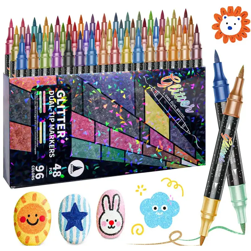 12/24 Pcs Art Markers With Double-Ended Fine Brush Tips, Kids' Coloring Pens, Perfect For School Classes, Home Crafts, Sketching, Doodling, Journaling, And Scrapbooking.