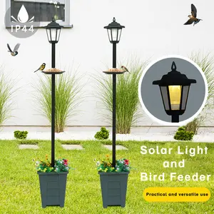 Solar Outdoor Floor Lamps with Planter & Bird Feeder (3-in-1 Design) - Solar Lanterns Outdoor Waterproof Ideal for Gardens, Yards, Pathways, Driveways and Patio Decor.