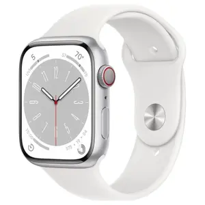 Refurbished Apple Watch Series 8 GPS + Cellular 41mm Silver Aluminum Case White Sport Band 2022 with S8 SiP Chip & Watch Charger Accessories