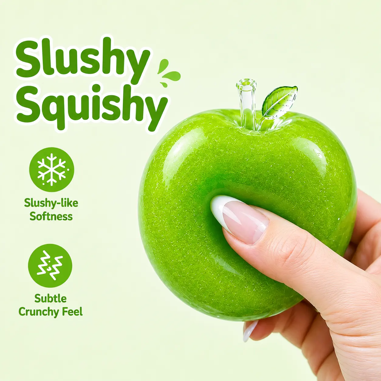 Viral Green Apple Slushy Squishy, Crunchy Squeeze Stress Ball, Soft Malleable Sand-Filled Sensory Fidget Toy, Satisfying ASMR Squish for Stress Relief, Adults & Teens, Cute Desktop Decor Gift