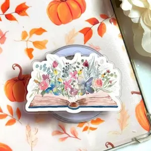 Wildflower Bookish Phone Grip - Floral Library Phone Stand - Cute Aesthetic Book Club Gift for Her - Watercolor Flower Garden Phone Accessory Top