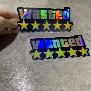 1pc Laser Reflective "Wanted"/"Wasted" Pentagram Waterproof Vinyl Decal - Five-Star Limited Edition Window & Bumper Sticker, Universal Motorcycle Accessories Graphics, Cool Trendy Car Decor jzx 100 chaser