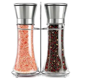 Salt & Pepper Grinder Set - Stainless Steel Manual Mills, Peppercorns & Rock Salt Sold Separately, Refillable Adjustable Coarseness
