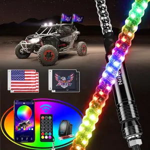 Nilight 2PCS 2FT RGB LED Whip Light with Extra Stop Turn Reverse Light,Remote & App Control,DIY Chasing Patterns, Safety Antenna Lighted Whips for ATV UTV Polaris RZR Can-am turn signal  dealsforyoudays