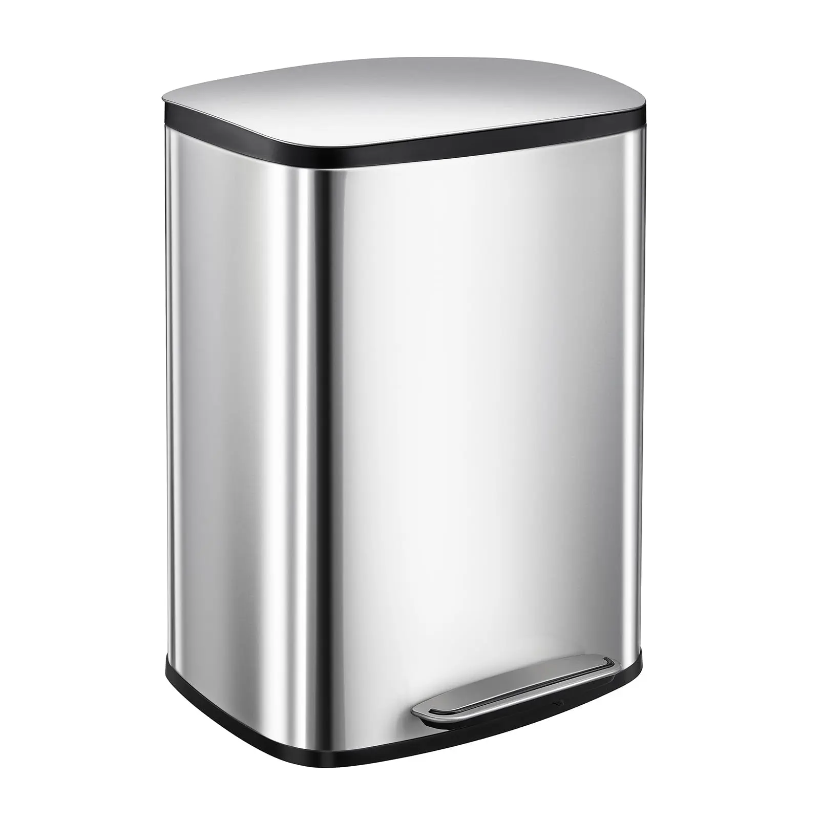 GARVEE 13Gal Stainless Steel Kitchen Trash Can - 50L Heavy Duty Pedal Waste Bin, Ideal for Commercial and Home Use in Bathroom, Bedroom, and Office Spaces with Hands-Free Operation and Stylish Brushed Finish.