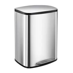 GARVEE 13Gal Stainless Steel Kitchen Trash Can - 50L Heavy Duty Pedal Waste Bin, Ideal for Commercial and Home Use in Bathroom, Bedroom, and Office Spaces with Hands-Free Operation and Stylish Brushed Finish.
