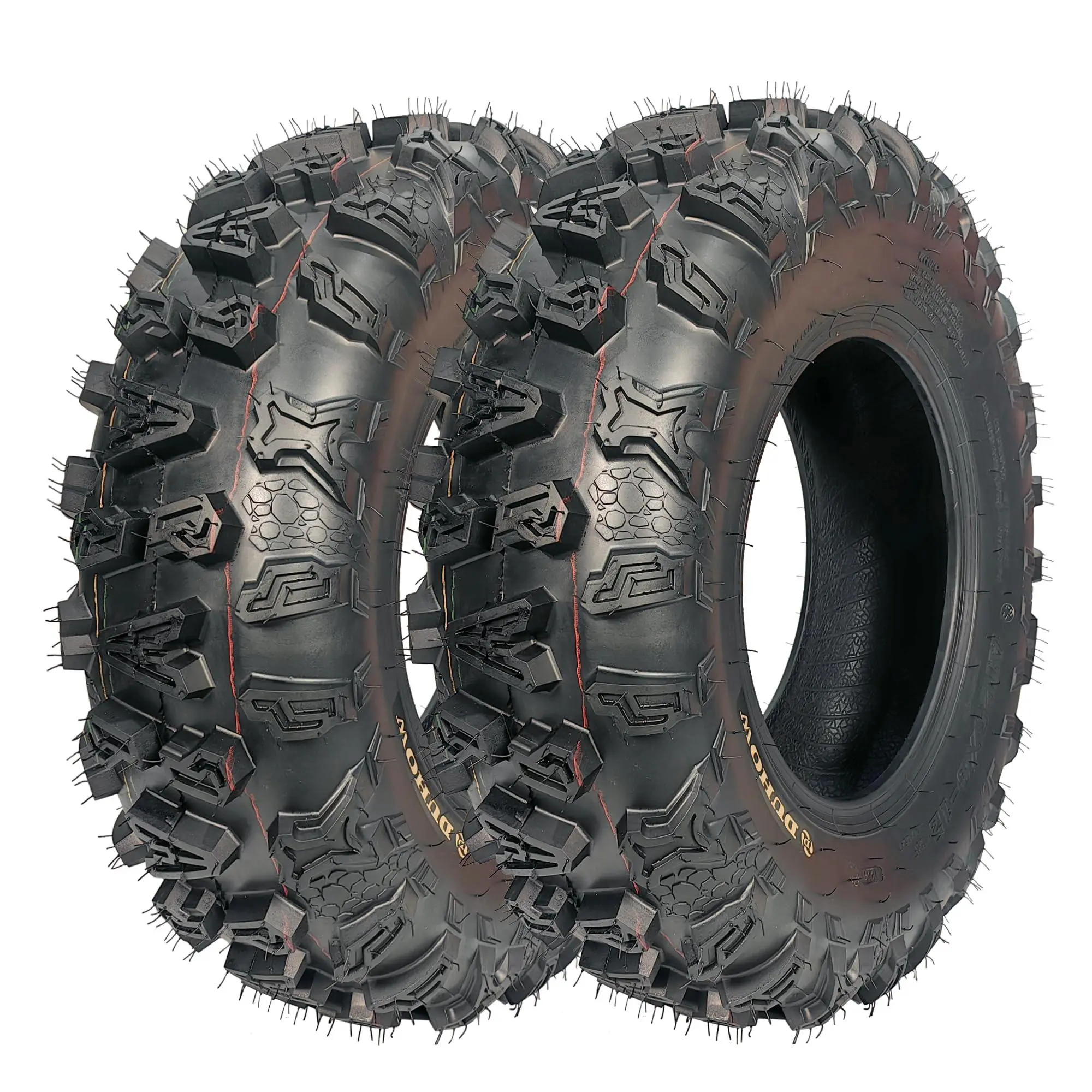 Gaomon 25x8-12 High-Quality Rubber ATV Tires (2PCS), 4PR Bias Self-Cleaning Arrowhead Tread, 12" Rim Exact Fit, 17mm Depth, Hydrophobic Grip, Durable Performance, for All-Terrain/Off-Road Riding, Arrowhead Pattern