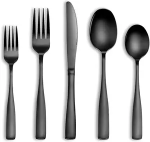 20-Piece Black Silverware Set – Stainless Steel Flatware Cutlery Set for 4, Mirror Polished Square Utensils (Knife, Fork, Spoon) – Modern Dishwasher Safe Tableware for Kitchen & Dining