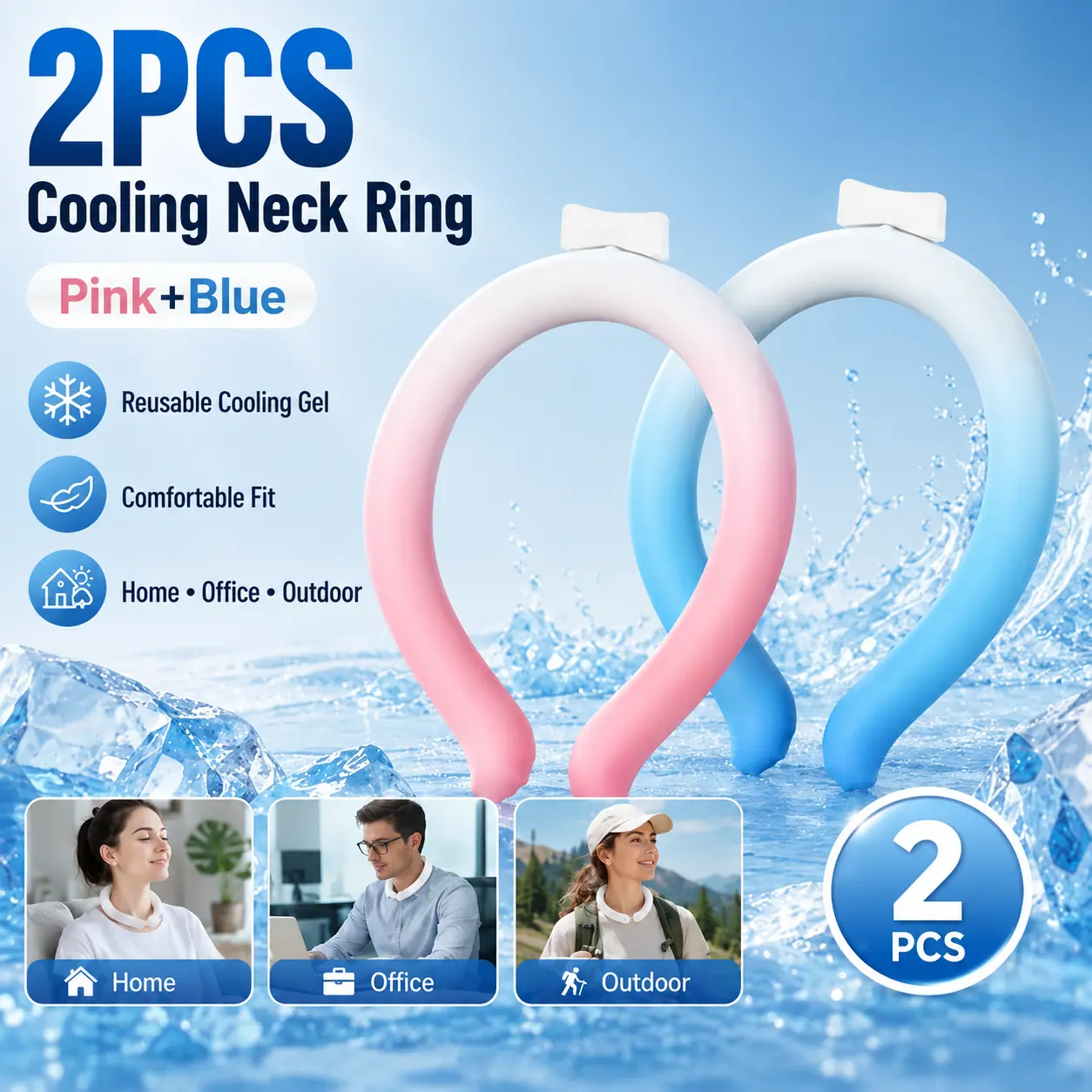 1/2 Pack Reusable Wearable Cold Wrap - Soft Flexible Neck Cooling Tube, Freezes Below 28°C for Quick Summer Cooling Relief, Portable Hands-free Neck Cooler for Outdoor Sports, Fitness, Travel & Indoor Use