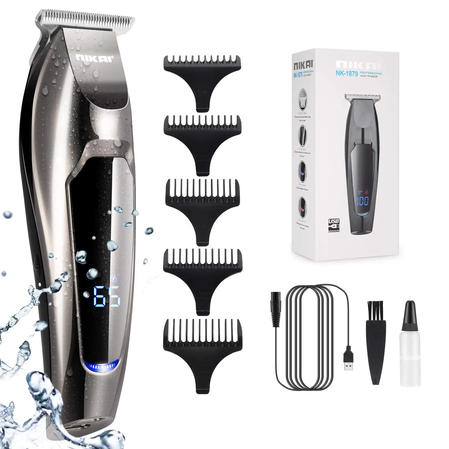 Dual Motor Digital Men's Hair Professional Cutting Kit Electric Rechargeable Beard Trimmer Cordless Low Noise for Baby Adult Daily Travel Use with Guide Combs Brush Runtime 90 min