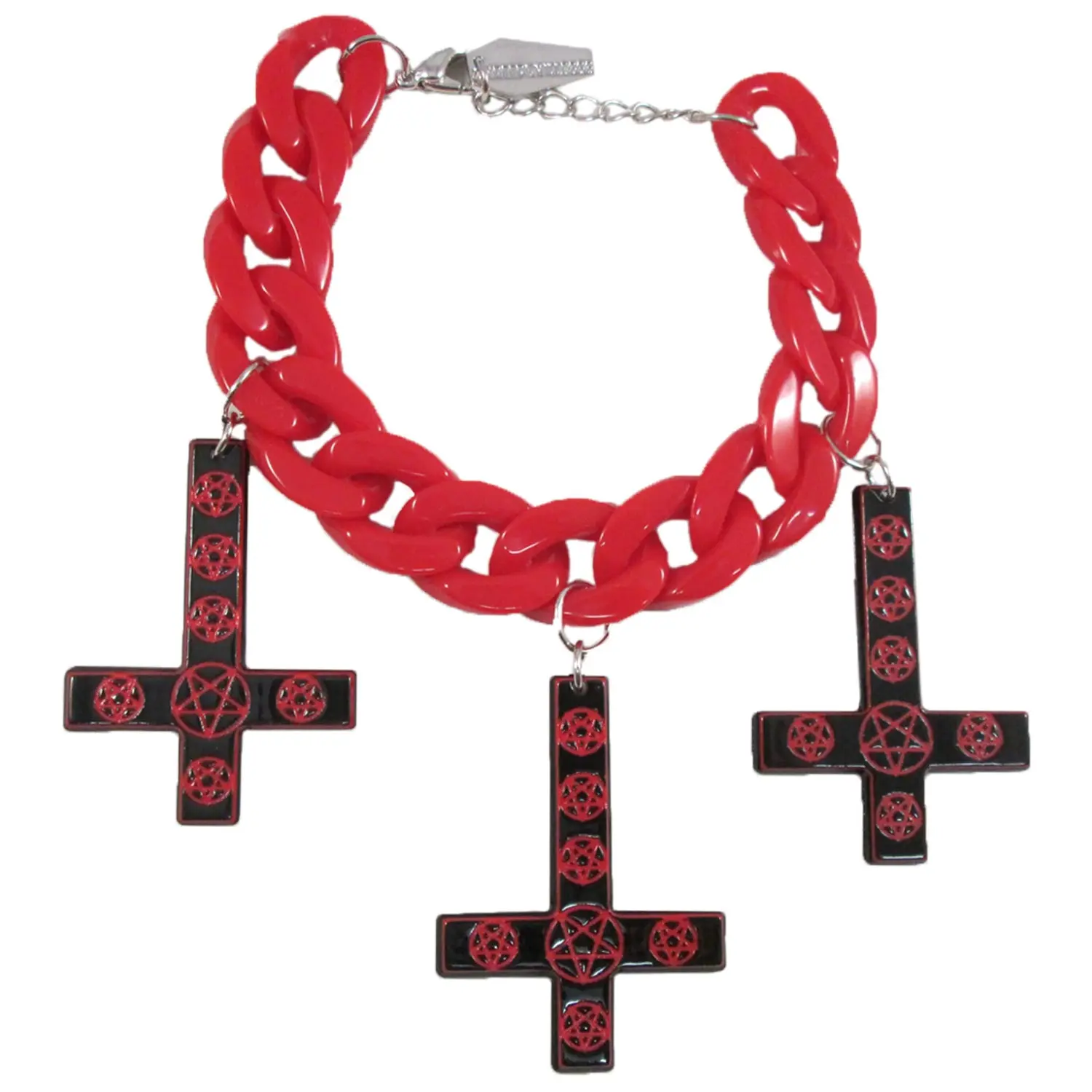 Inverted Cross Pentagram Bracelet Red Jewelry