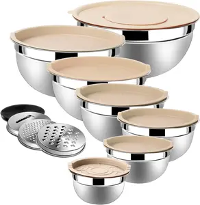 Stainless Steel Mixing Bowls with Airtight  Set of 7 Stainless Steel Bowls Set with 3 Grater Attachments  for Serving & Baking