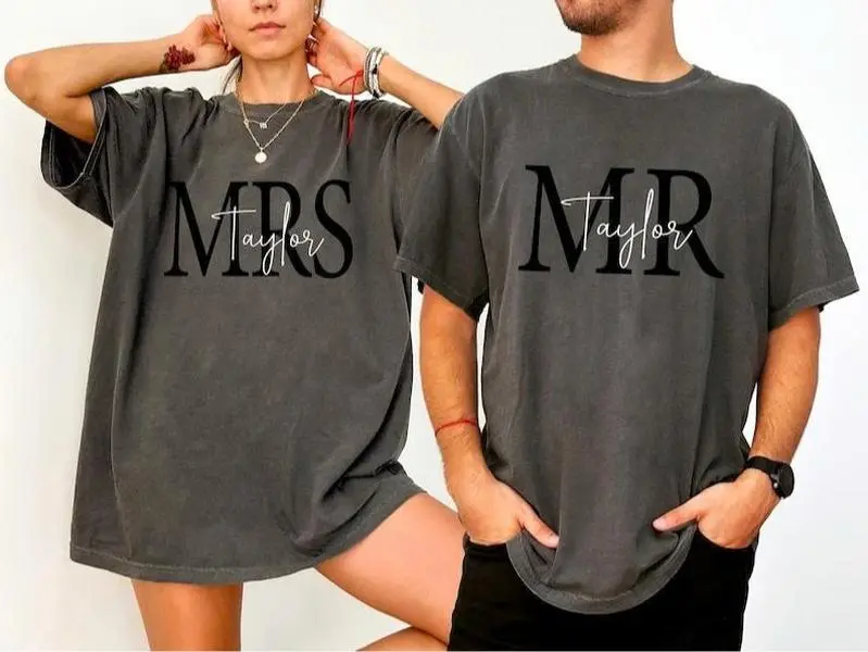 Personalized Mr & Mrs Family Name Shirt, Valentines , Wedding , Custom Wifey Hubby , Anniversary Couple gift