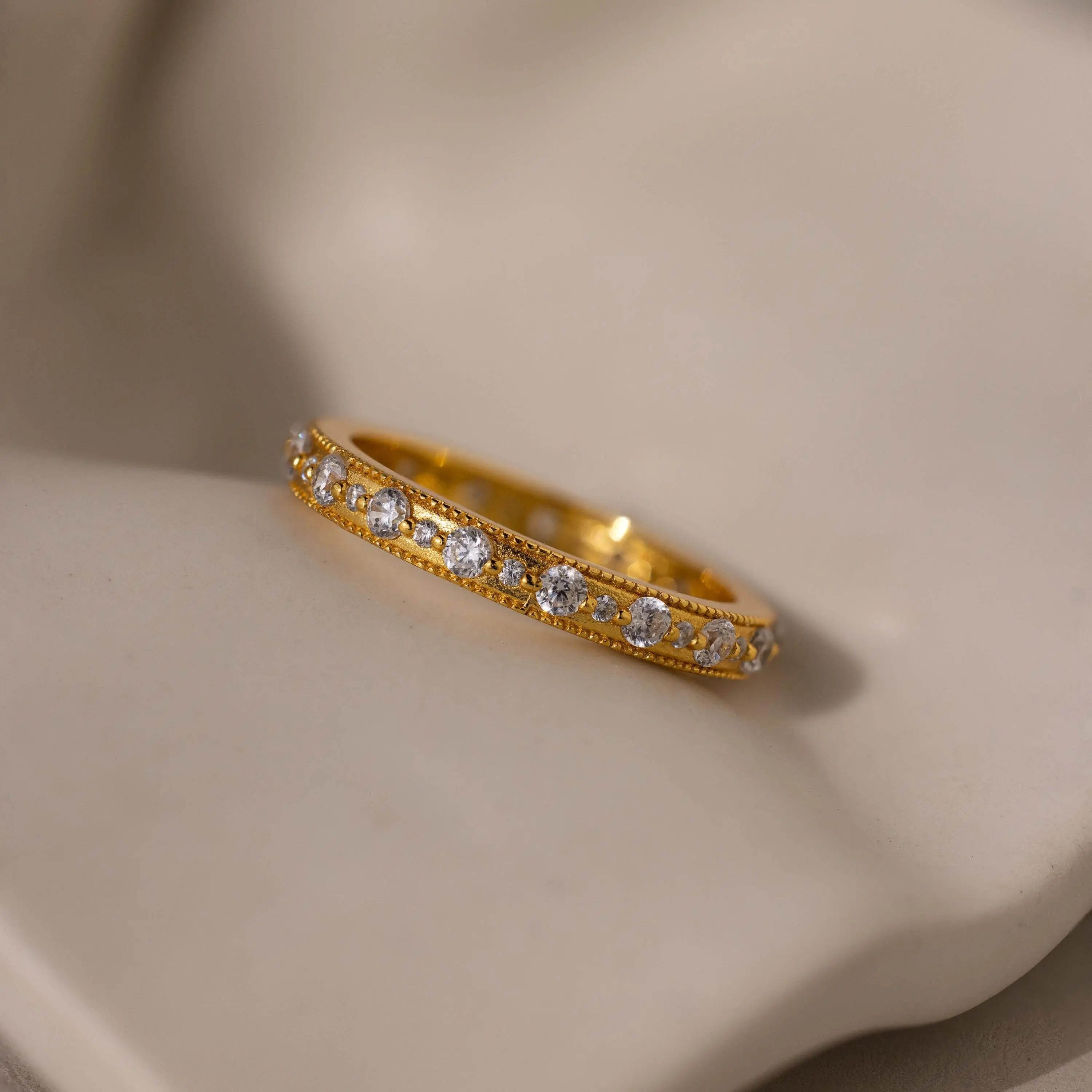 Diamond Eternity Ring by Caitlyn Minimalist - Stackable Pave Diamond Ring - Vintage Gold Wedding Band - Unique Jewelry - Gift for Her
