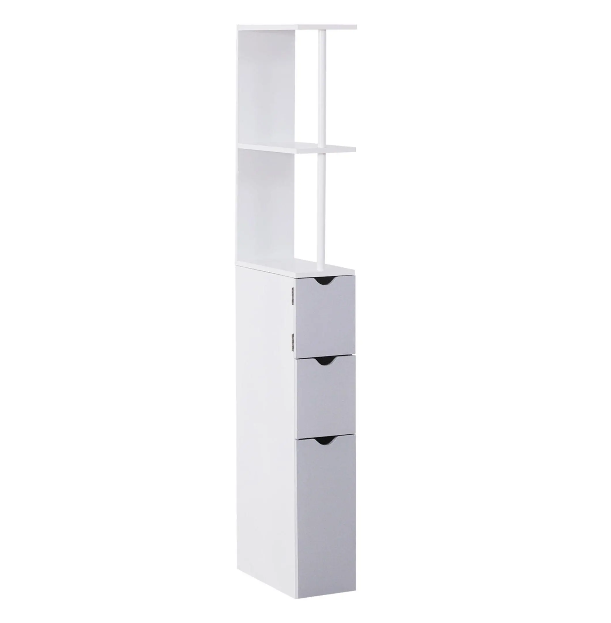 55" Bathroom Cabinet, Narrow Linen Tower with Drawers & Shelves - White Freestanding Storage
