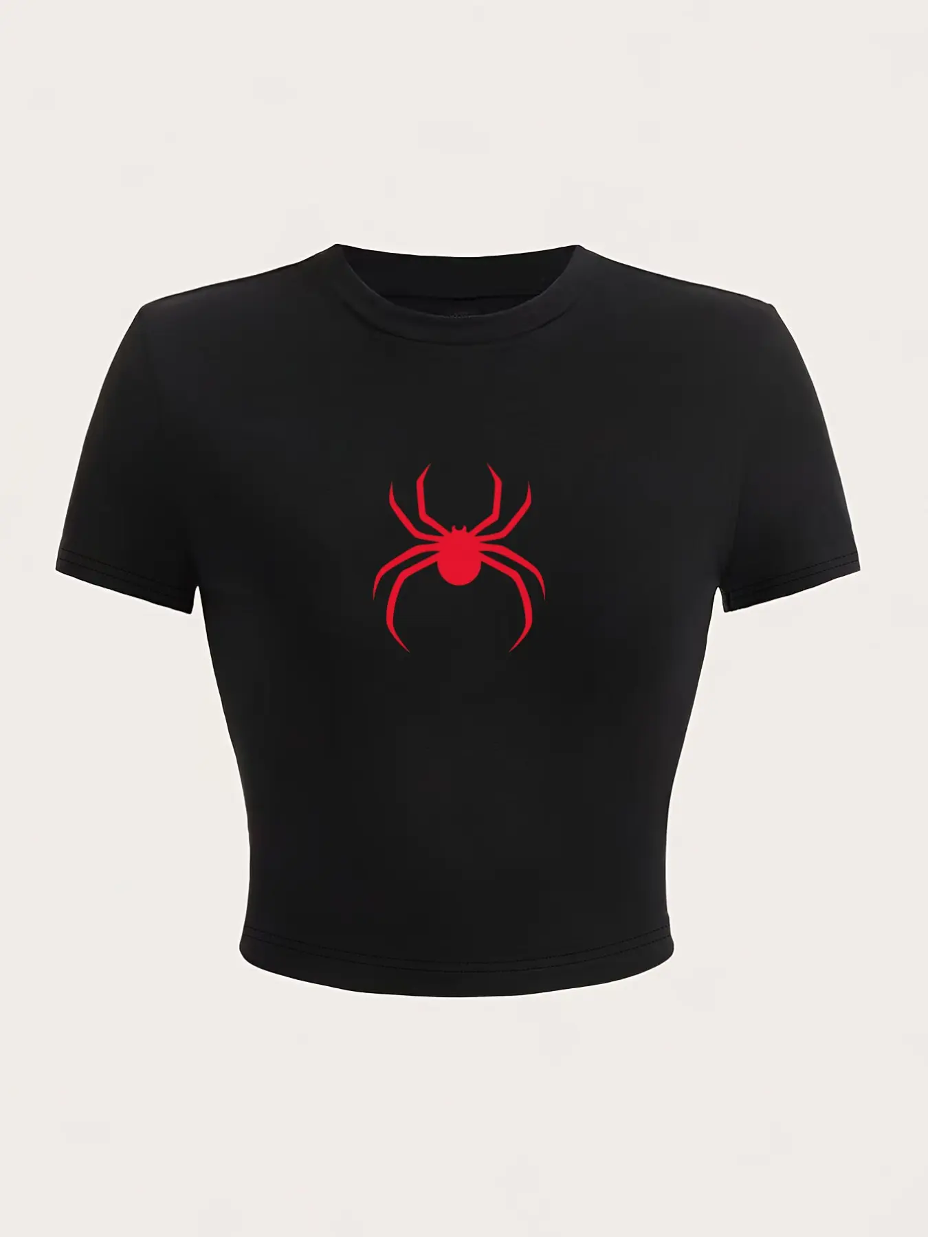 Black Spider Graphic Baby Tee - Y2K Slim Fit Cropped Top