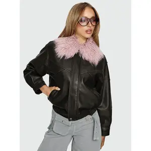 Brittanni Fluffy Collar Jacket Brown / Pink