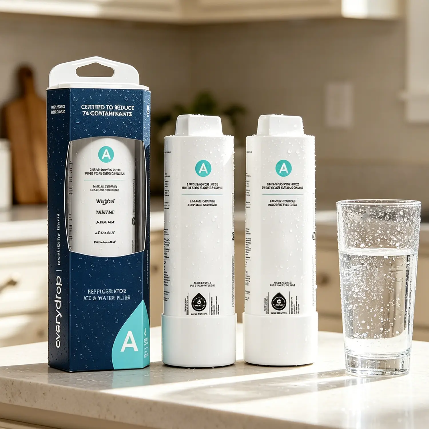 EveryDrop EDRARXD1 Refrigerator Water Filter – Filter A for Whirlpool & Maytag – UL Certified to Reduce 74 Contaminants – Each 200 Gal / 6 Months – 1 Year of Clean Water – Save vs. Bottled Water