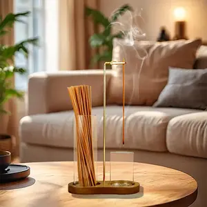 2 in 1 Wooden Incense & Candle Holder, Aromatherapy Diffuser Incense Burner with Removable Glass Ash Collector, Stylish Woody Decor for Bedroom Living Room, Premium Fragrance Accessory & Thoughtful Gift (Holder Only, No Incense Included)
