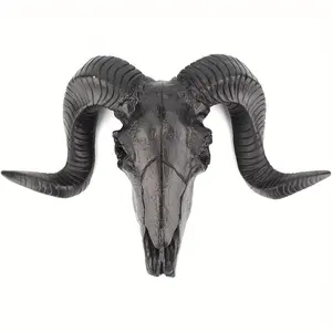 3D Resin Skull Shape Wall Decor, Animal Theme Sculpture Figurine with White Letter Design, Indoor-Outdoor Home Accent Ornaments for Living Room BD34276