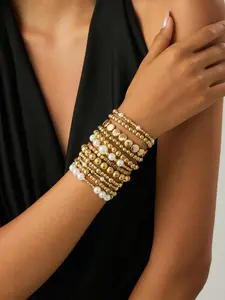 12 Piece Bohemian CCB Imitation Pearl Stacking Bracelet Set, Elegant Lightweight Jewelry for Women, Perfect Gift for Parties and Everyday Wear, Faux Pearl Jewelry