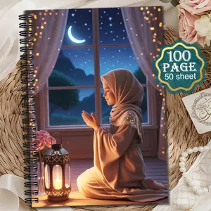 1 Islamic Notebook | 5.71x8.27 inches High-Quality Paper Ramadan Prayer Journal, suitable for Hajj, Daily Notes, Office Supplies | Elegant Ramadan Organizer with Lantern and Crescent Moon Theme, Ideal Ramadan Gift