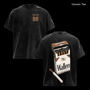 M. Wallen Vintage Acid Washed Oversized Graphic T Shirt – Western Country Cigarette Pack Aesthetic Tee, “Wallen 98” Minimal Front Print, Streetwear Style, Double Sided Heavyweight Cotton Unisex Tee, Gift for Country Music Fans