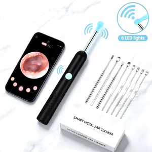 Salon-quality Bluetooth WiFi Visual Ear Wax Cleaner, 6 silicone heads, premium stainless steel set removal tool camera wide-angle ear cleaner with earwax