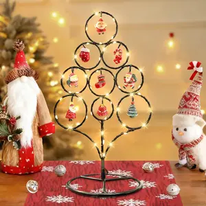 Mini Wrought Iron Christmas Tree Small Christmas Ornament Decorative Tree Features LED Lights Desktop Artificial Pre-Lighted Christmas Tree Indoor/Outdoor Christmas Decor Home Decor Party Gift