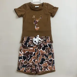 Boy Summer Outfit Camo Summer Clothing Set Brown Deer Hunting Clothes BSSO1575