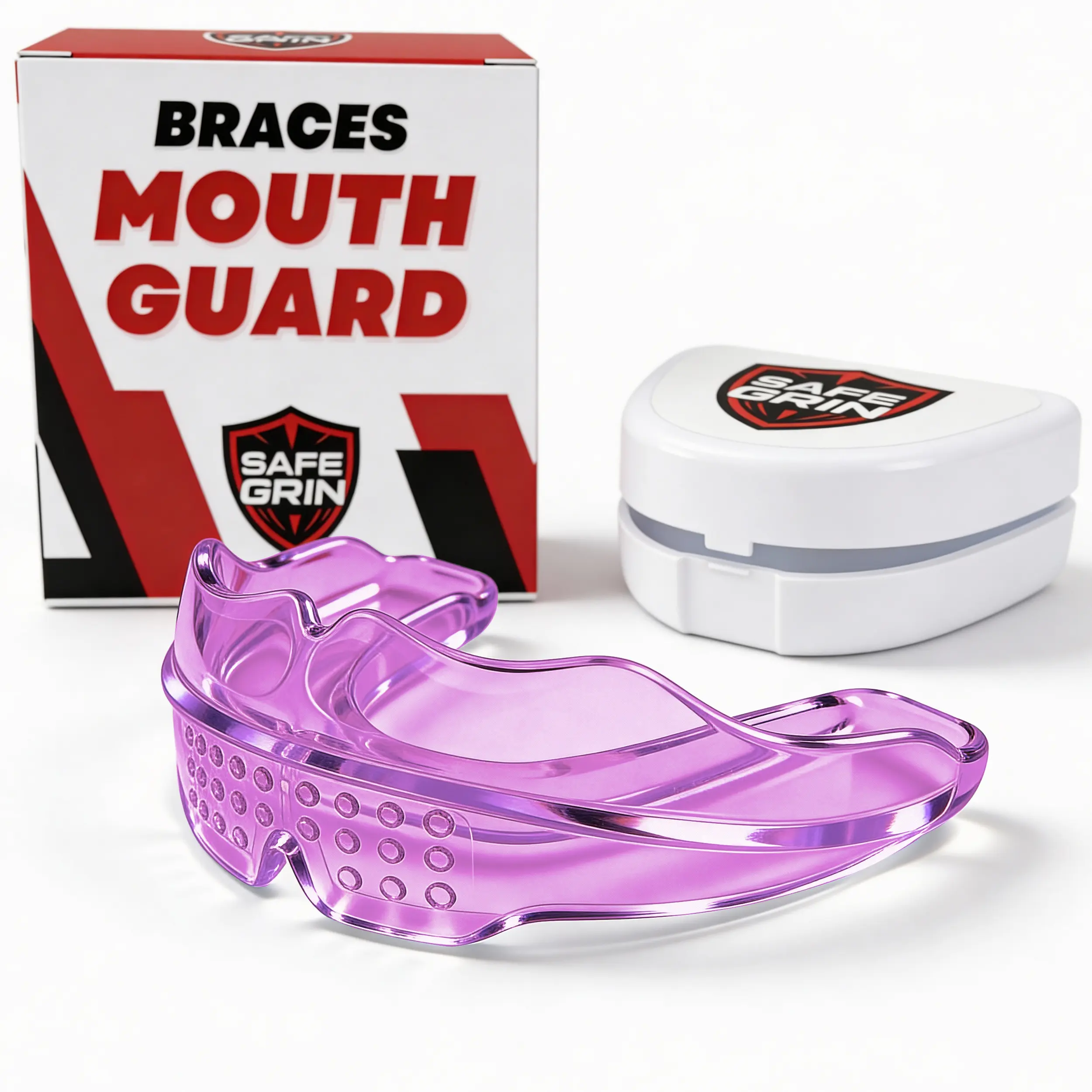 Safe Grin Mouth Guard for Braces | Ready to Wear — No Boiling Needed | Sports Mouthguard for Kids & Adults with Braces | Football Basketball Soccer Lacrosse | No Painful Bracket Pressure