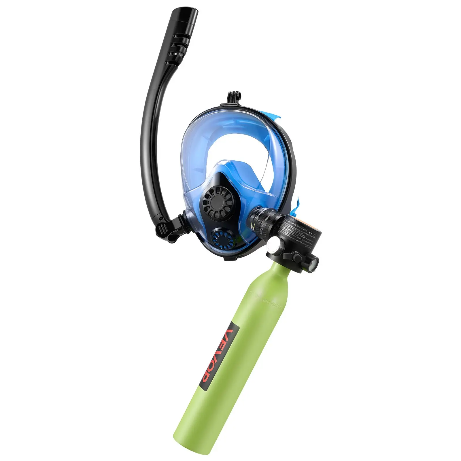 【Father's Day Gift】VEVOR Aluminum Diving Tank, 0.5L High-Pressure Resistance Full Face Diving Mask Set, Travel-Friendly & Portable Reusable Emergency Rescue Pony Bottle for Underwater Breathing (10 Mins Dive Time, Easy Observation & Recording)