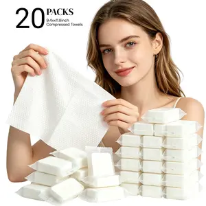 Compressed Towel Tablets, Portable Disposable Face Towels, Individually Wrapped Compressed Towels, Expands with Water, Soft & Lint-Free, 11.8 x 9.4 Inch, Travel Size (20/40/60/80/100/120/200Counts)