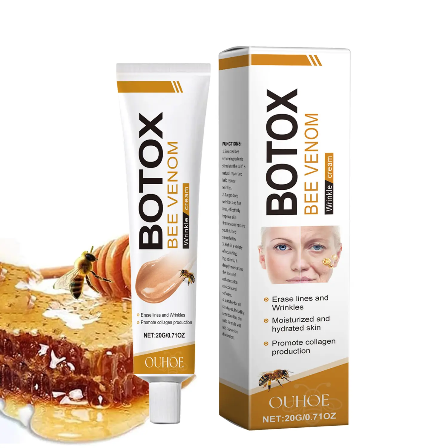 Bee Venom Face Cream, Firming & Hydrating Moisturizer for Face, Anti-Aging Skin Care Cream Helps Reduce the Appearance of Fine Lines & Wrinkles, Nourishing Lifting Cream for Women & Men, All Skin Types, 20g (0.71 Oz)