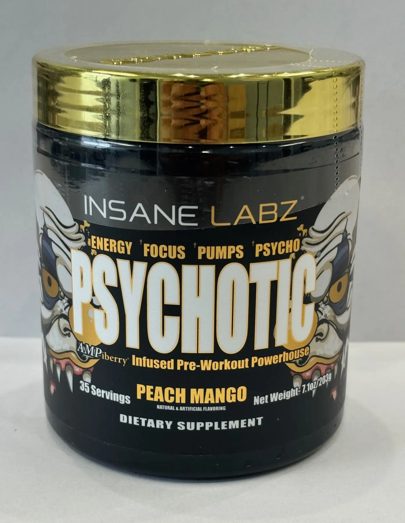 Insane Labz Psychotic Gold Pre Workout Powder Peach Mango Supplement