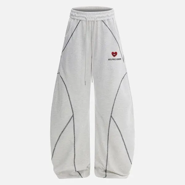 Aelfric Eden Stitch Baggy Barrel Sweatpants Contrast Curved Stitching Elastic Waist Drawstring Unisex Vintage Streetwear Joggers