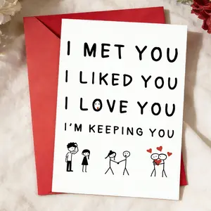 1pc Love Ladder Vow Greeting Card & Envelope Set Blank Inner Page Design Valentine's Day & Anniversary Romantic Gift Four-Stage Confession Minimalist Stick Figure Holding Hands, Hugging, and Kissing Theme Card