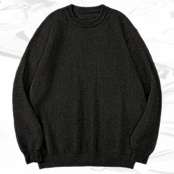 Men's Casual Knit Pullover Sweater, Plain Round Neck Longsleeve Top, Soft and Warm for Everyday Autumn Wear, Tops, Menswear, Knitwear, Fabric, Polyester, Comfy Ootd