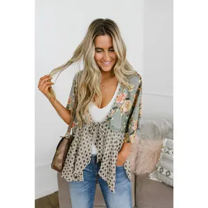 Danedvi Womens Floral Boho Patchwork Kimono Cover Ups Ruffle Short Sleeve Chiffon Lightweight Cardigans Tops Womenswear