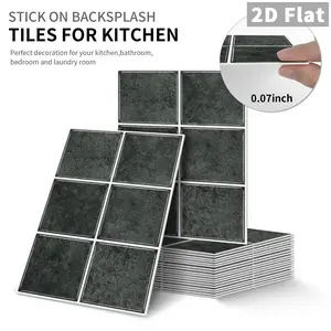 10 PCS/Box PE Crystal Foam Tile Stickers Gift Box Packaging GST Solid Dark Grey Square Waterproof Oil-Proof Anti-Collision Home Decor for Kitchen Bathroom Ceiling Tile Old Wooden Board