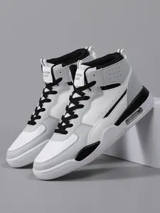 Men's Patchwork Lace Up High Top Sneakers, Youth Fashion Shoes, Casual Comfortable Breathable Sports Shoes, Male All-match Round Toe Shoes for Daily Wear