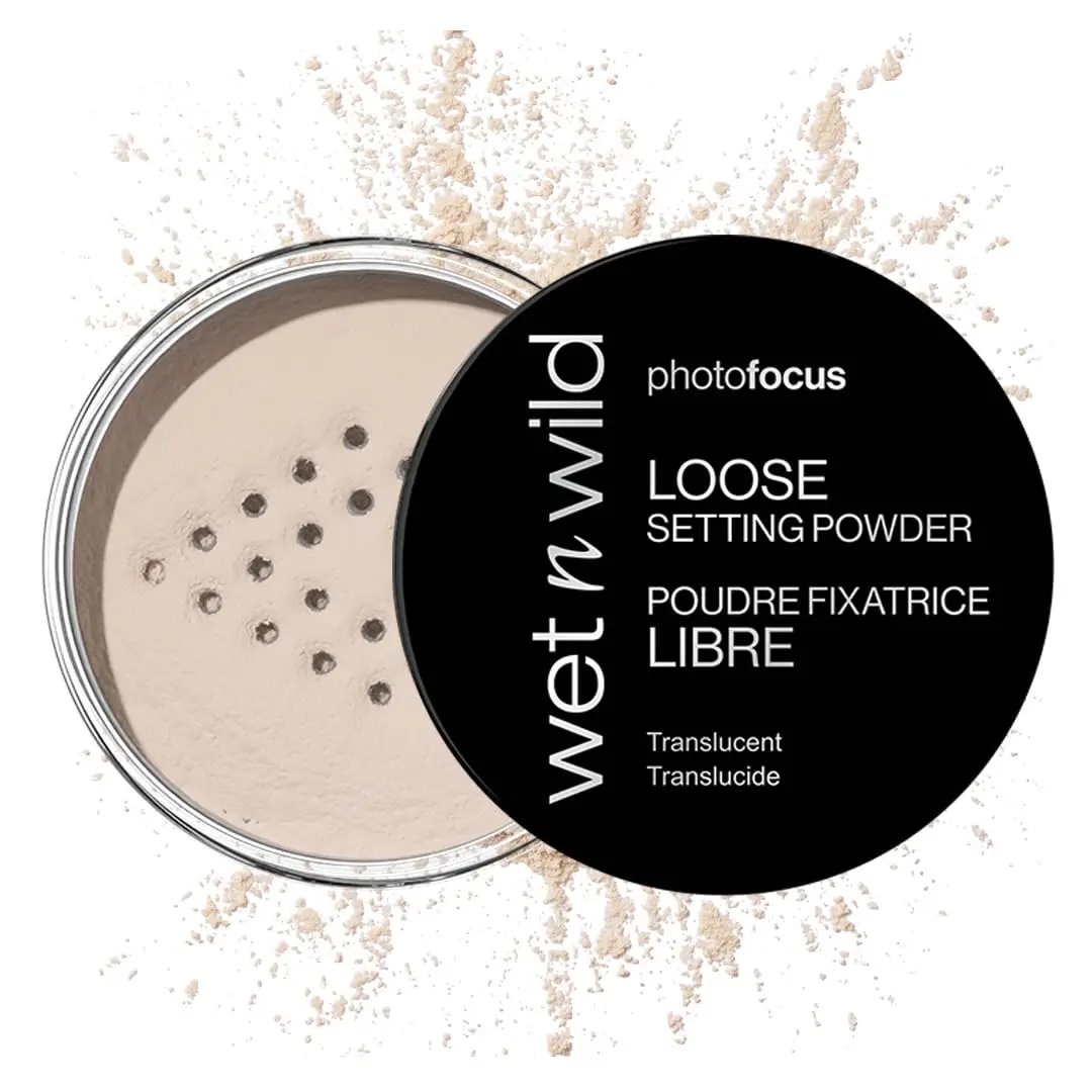 Translucent Photo Focus Loose Baking Setting Powder with Highlighter - Finishing Face Powder for Fair-Medium Tan Skin Tones, All Types Face Make-Up