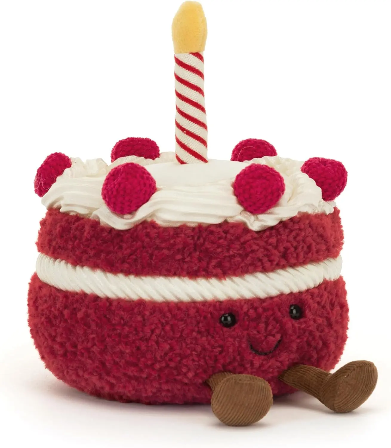 Jellycat Amuseables Cheri Cake Plush | Red Velvet Birthday Cake Stuffed Toy | Cute Celebration Gift with Lit Candle & Berry Detail | Sweet Foodie Decor